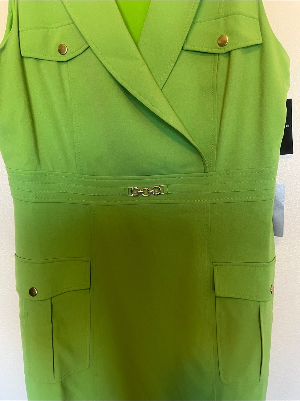 Tahari ASL Lime Green Sleeveless Mini Dress - Picture 4 of 8